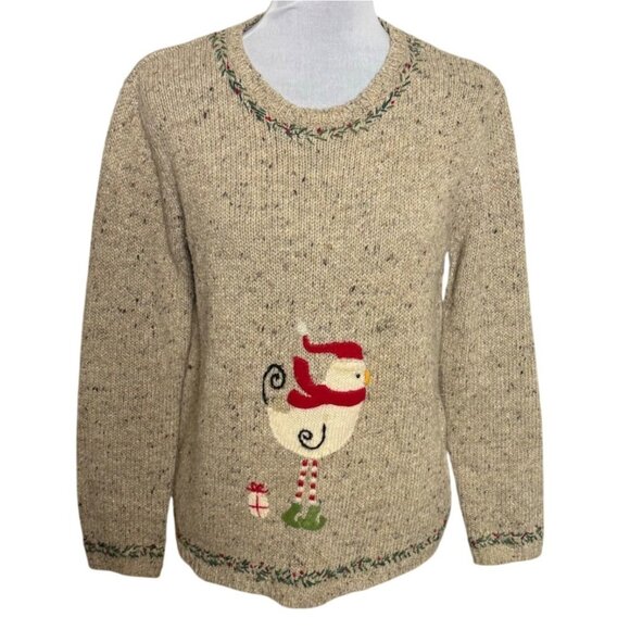 Northern Isles Wool Christmas Sweater Size S Petite VTG Winter Flecked Bird Embr - Picture 3 of 15